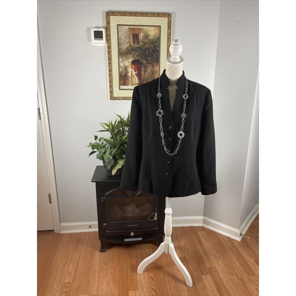 Bill Blass Vintage Size 14 Suit Black Long Sleeve Open Button Shoulder Padded